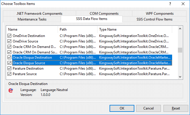 Add Oracle Eloqua SSIS Items